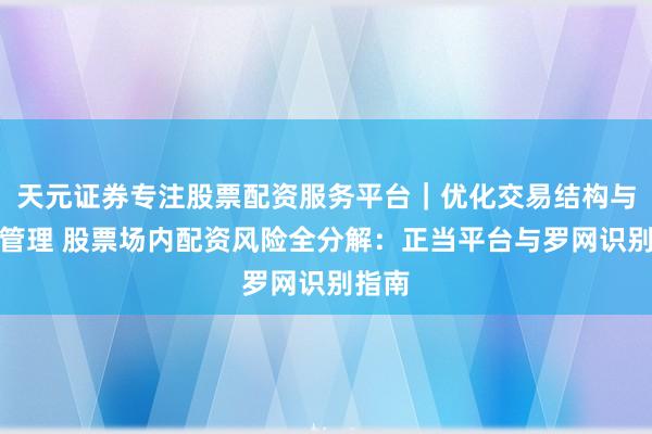天元证券专注股票配资服务平台｜优化交易结构与资金管理 股票场内配资风险全分解：正当平台与罗网识别指南