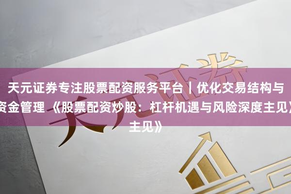 天元证券专注股票配资服务平台｜优化交易结构与资金管理 《股票配资炒股：杠杆机遇与风险深度主见》