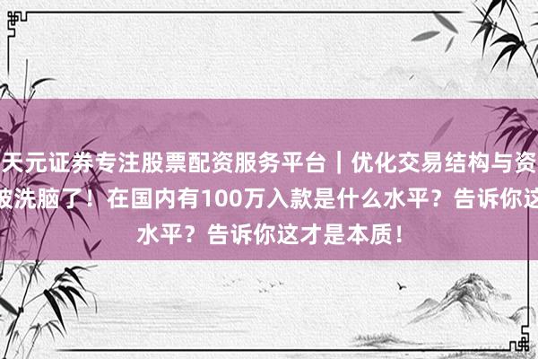 天元证券专注股票配资服务平台|优化交易结构与资金管理 别被洗脑了!在国内有100万入款是什么水平?告诉你这才是本质!
