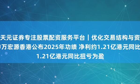 天元证券专注股票配资服务平台|优化交易结构与资金管理 申万宏源香港公布2025年功绩 净利约1.21亿港元同比扭亏为盈