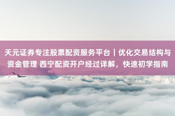 天元证券专注股票配资服务平台｜优化交易结构与资金管理 西宁配资开户经过详解，快速初学指南