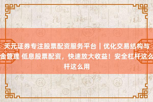 天元证券专注股票配资服务平台｜优化交易结构与资金管理 低息股票配资，快速放大收益！安全杠杆这么用