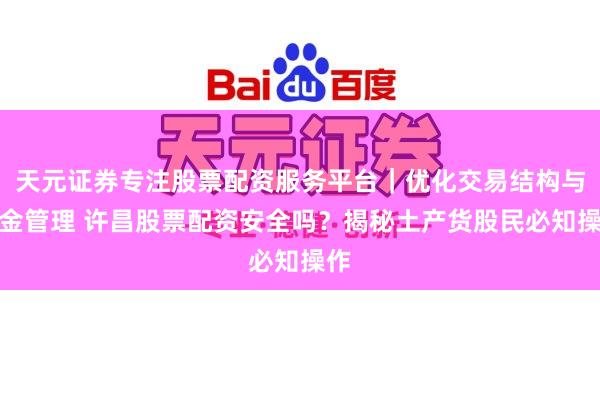 天元证券专注股票配资服务平台｜优化交易结构与资金管理 许昌股票配资安全吗？揭秘土产货股民必知操作