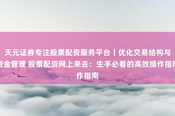 天元证券专注股票配资服务平台｜优化交易结构与资金管理 股票配资网上来去：生手必看的高效操作指南
