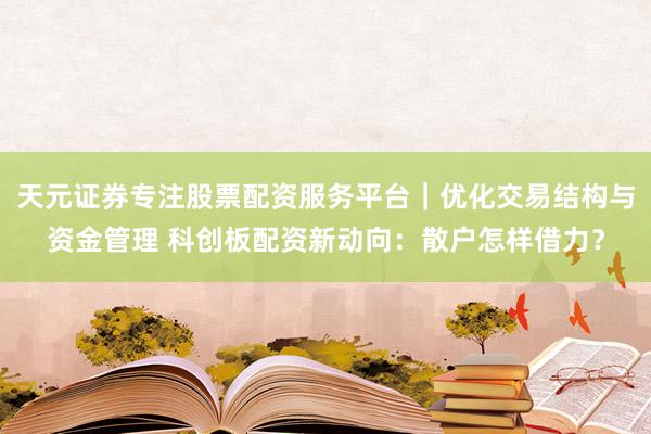 天元证券专注股票配资服务平台｜优化交易结构与资金管理 科创板配资新动向：散户怎样借力？