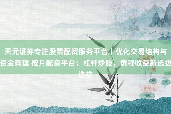 天元证券专注股票配资服务平台｜优化交易结构与资金管理 按月配资平台：杠杆炒股，肃穆收益新选拔