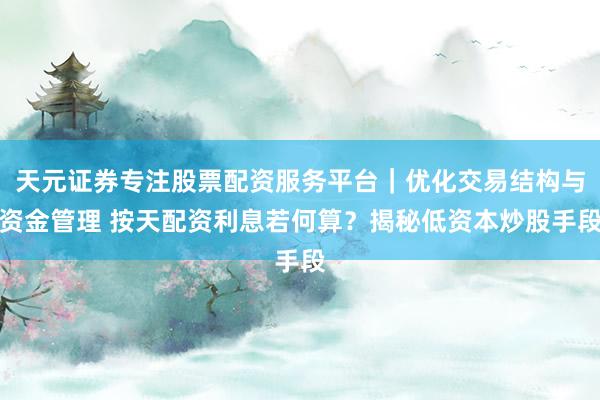 天元证券专注股票配资服务平台｜优化交易结构与资金管理 按天配资利息若何算？揭秘低资本炒股手段