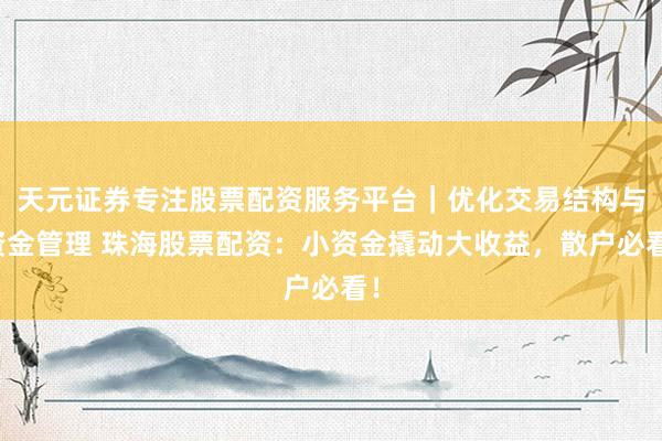 天元证券专注股票配资服务平台｜优化交易结构与资金管理 珠海股票配资：小资金撬动大收益，散户必看！